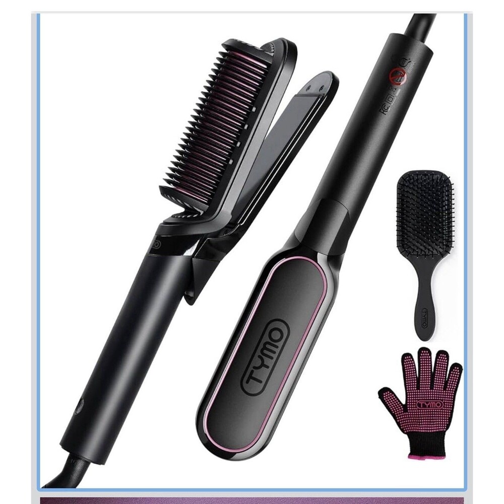 TYMO Flat Iron Hair Straightener Brush 2 in 1, Ceramic Hot Comb for Anti Frizz